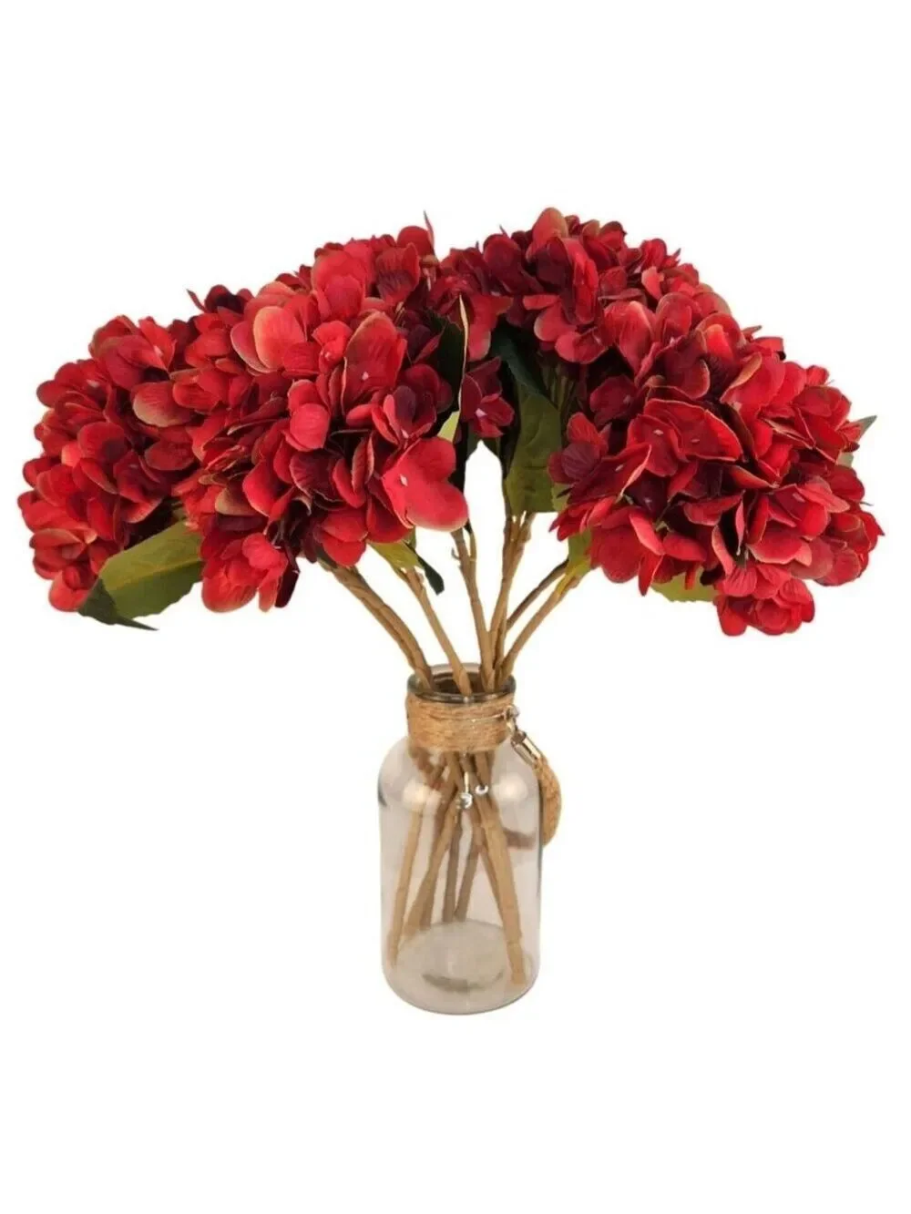 Red Artificial Hydrangea Stem Silk Flower Deep Red Faux Floral Wedding Decor